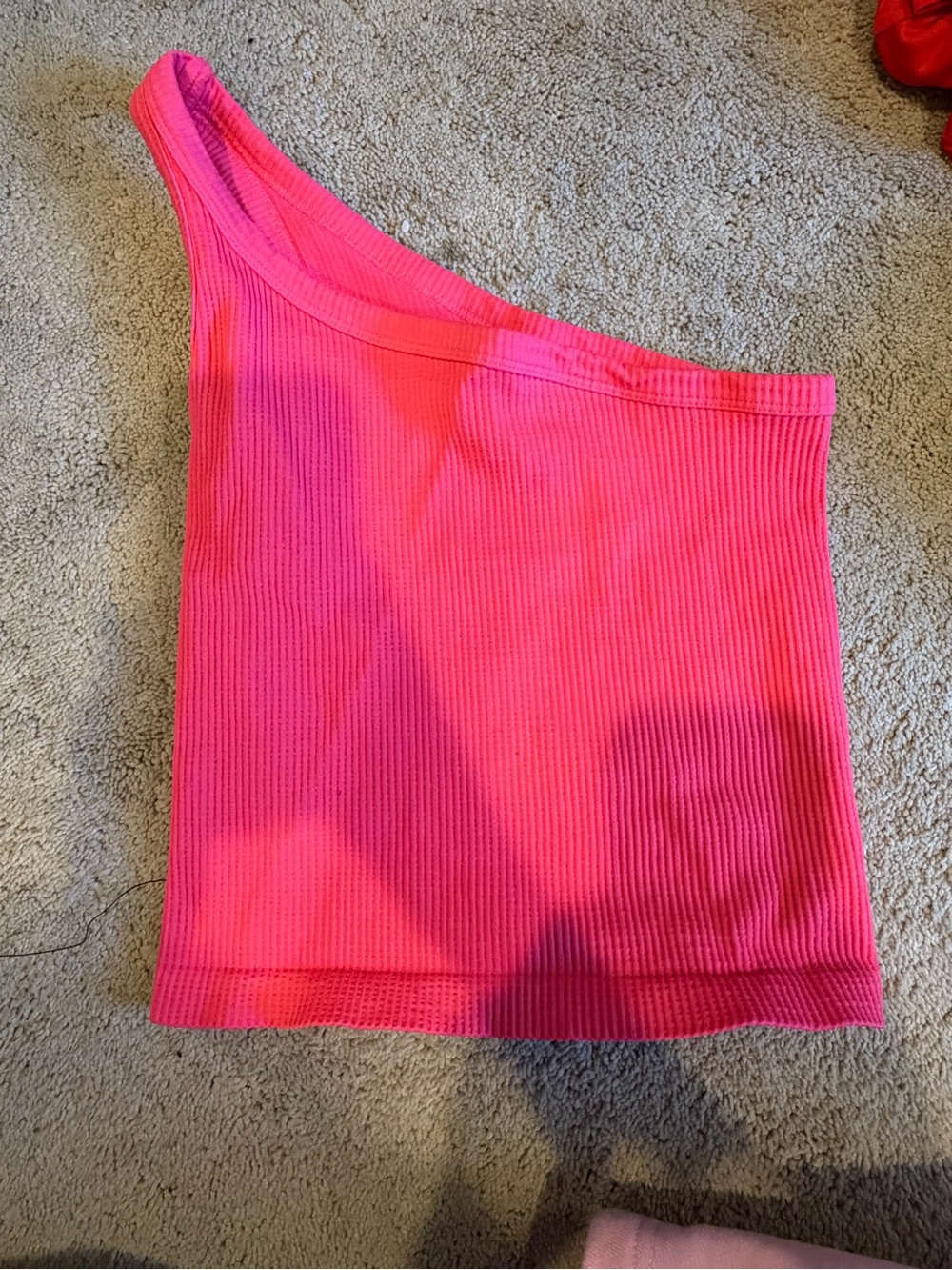 One-Shoulder Ribbed Tank Top - Hot Pink